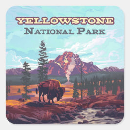 Adesivo Quadrado Parque Nacional Yellowstone Wyoming Bison Geyser