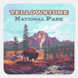 Adesivo Quadrado Parque Nacional Yellowstone Wyoming Bison Geyser