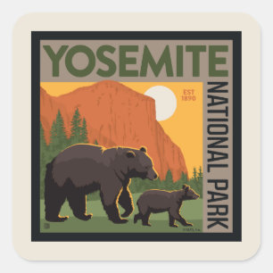 Adesivo Quadrado Parque Nacional Yosemite Família Bear