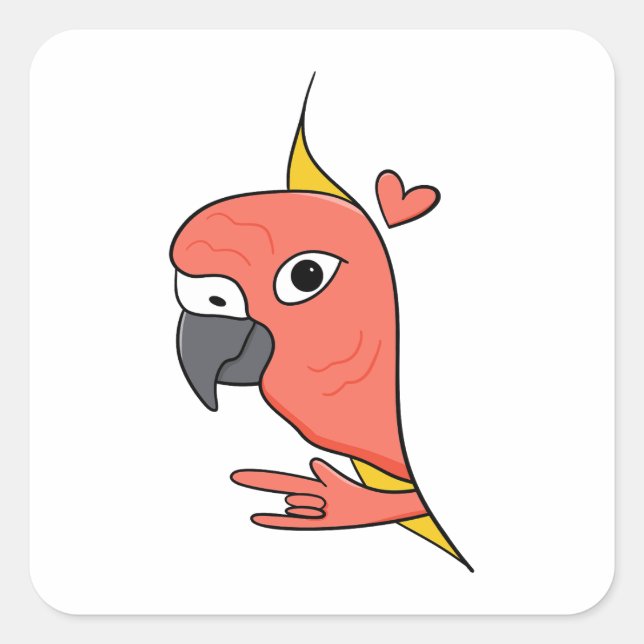Adesivo Quadrado Parrot ASL I Love You - Deaf Culture Design (Frente)