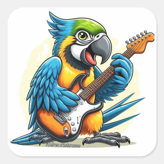 Adesivo Quadrado Parrot Rock Music (Frente)