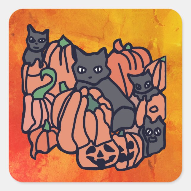 Adesivo Quadrado Particularmente assombrado: Gatos e Abóboras no Ha (Frente)