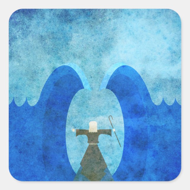 Adesivo Quadrado partida do mar vermelho por Moisés - arte cristã (Frente)