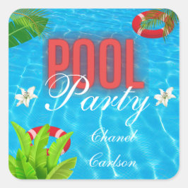 Adesivo Quadrado Partido da Piscina Tropical | Aniversário de Verão