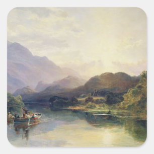 Adesivo Quadrado Partido de pesca no Loch Achray, com uma opinião