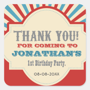 Adesivo Quadrado Partido de primeiro aniversario personalizado do