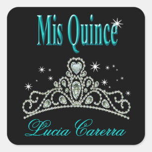 Adesivo Quadrado Partido de Quinceañera da tiara do diamante