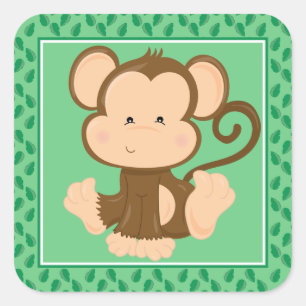Adesivo Quadrado Partido dos animais do safari do macaco do bebê