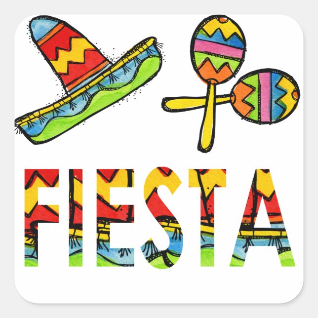 Adesivo Quadrado Partido Fiesta Mexicano Sombrero Maraca Stickers (Frente)