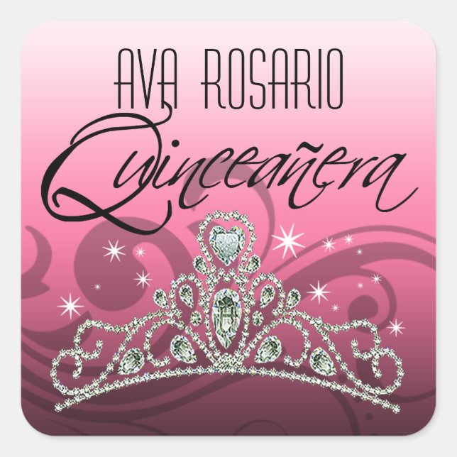 Adesivo Quadrado Partido Mi Quinceañera Estimulante Tiara (rosa) (Frente)
