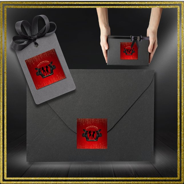 Adesivo Quadrado Partido Moderno da Música Karaoke Birthday Sticker (Modern Music Party Karaoke Birthday Sticker)