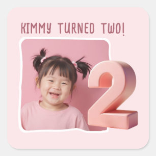 Adesivo Quadrado Partido Personalizado do segundo aniversário de Fo