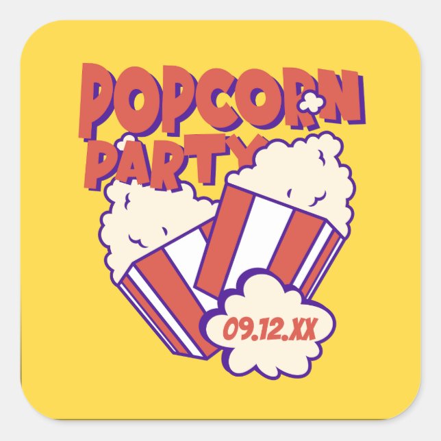 Adesivo Quadrado Partido Popcorn Personalizado (Frente)