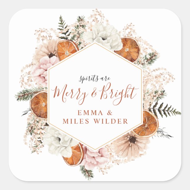 Adesivo Quadrado Partido Rustic Citrus Floral Fall Winter Foliday (Frente)