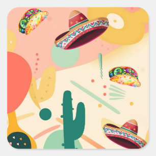 Adesivo Quadrado Partido Tacos e Sombreros