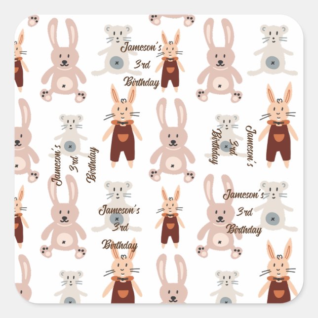 Adesivo Quadrado Parto de Brinquedo Panda, Urso de Teddy para Crian (Frente)