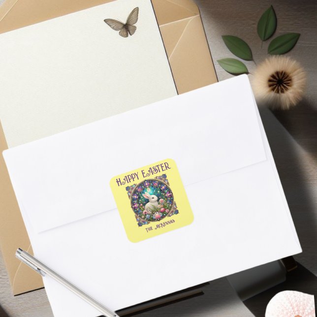 Adesivo Quadrado Páscoa Amarela Arte Coelhinha Nouveau Vidro Mantid (Criador carregado)