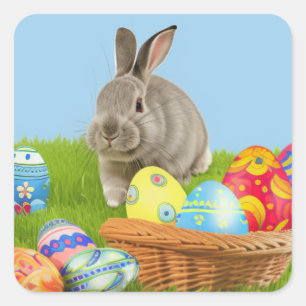 Adesivo Quadrado Páscoa bonita Bunnypara um humor positivo