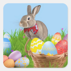 Adesivo Quadrado Páscoa bonita Bunnypara um humor positivo