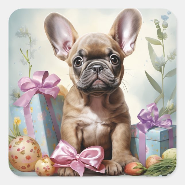 Adesivo Quadrado Páscoa de Buldogue Francês (Frente)