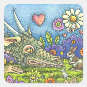 ADESIVO QUADRADO PÁSCOA DRAGON EM BUNNY TRAIL, FELIZMENTE FELIZ.
