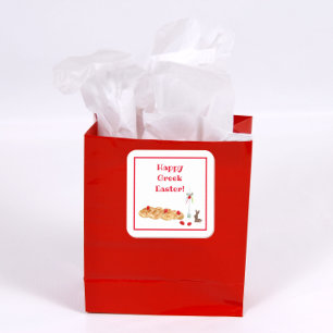 Adesivo Quadrado Páscoa Grega Feliz Com O Pão De Tsoureki