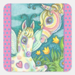 ADESIVO QUADRADO PÁSCOA PRIMAVERA, CAVALO DE BEBÊ DE RAINBOW, FAI