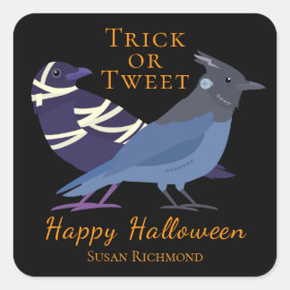 Adesivo Quadrado Passarinhos de Halloween: Travessura ou Tweet