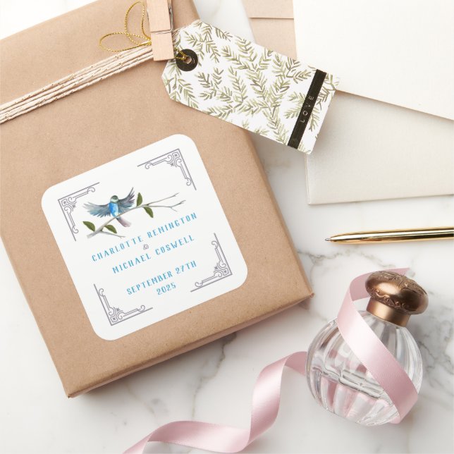 Adesivo Quadrado Pássaro Azul da Felicidade Vestido (Presentear)