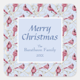 Adesivo Quadrado Pássaro Cardeal Azul Moderno Feliz Natal