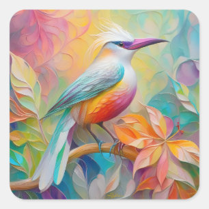 Adesivo Quadrado Pássaro da fantasia vermelho-rosa-bico