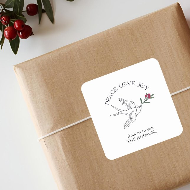 Adesivo Quadrado Pássaro da Neve de Natal com Joia de Paz (Criador carregado)