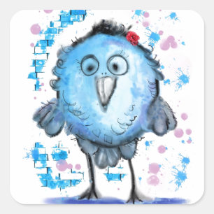 Adesivo Quadrado Pássaro Engraçado - Aquarela