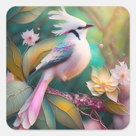 Adesivo Quadrado Pássaro Fantasia Branca - Blush Tail Jay
