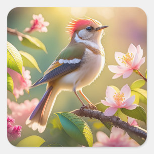 Adesivo Quadrado Pássaro Fantasia do Warblay Chested Buff