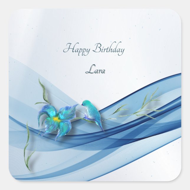 Adesivo Quadrado Pássaro humano e onda azul Pentes quadrados de ani (Frente)