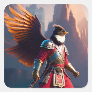 Adesivo Quadrado Pássaro humanoide com roupa de guerra e espada