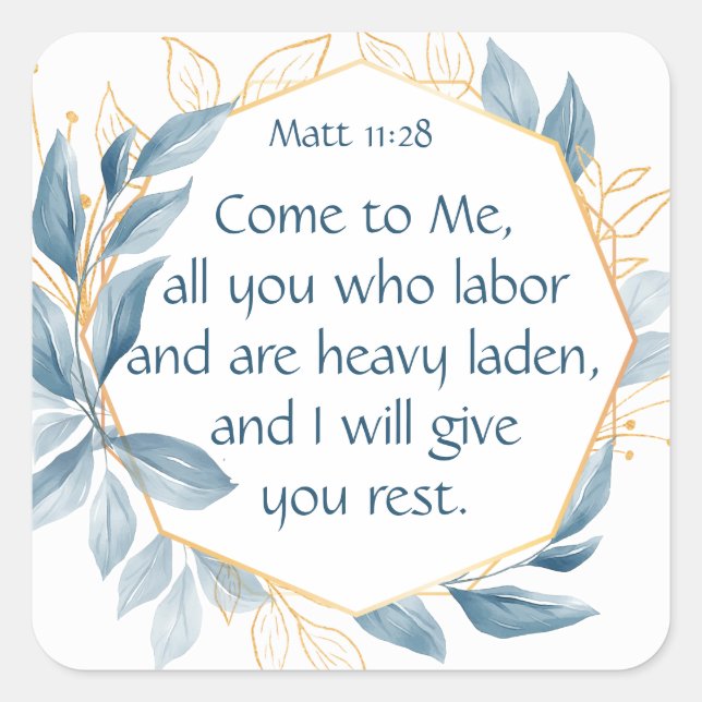 Adesivo Quadrado Pássaro Junco, Escritura, Matt 11:28, Praça de Rep (Frente)