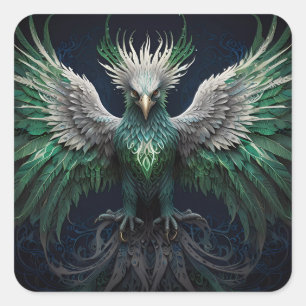 Adesivo Quadrado Pássaro Majestoso Verde e Branco da Phoenix