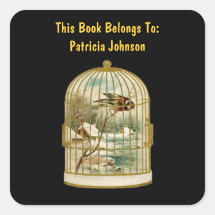 Adesivo Quadrado Pássaro ouro Cena de inverno Pássaro Neve Neve Neg