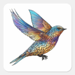 Adesivo Quadrado Pássaro Swift Multicolor "Aviador Grácil"