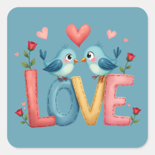 Adesivo Quadrado Pássaros de Amor Caprichosos Arte Pastel Cottageco