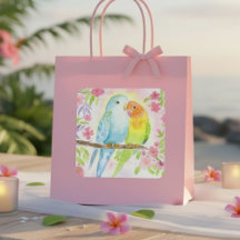 Pássaros de Amor em Aquarela com Flores Rosas