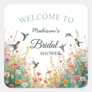 Adesivo Quadrado Pássaros de Aquarela de Primavera Monograma Floral
