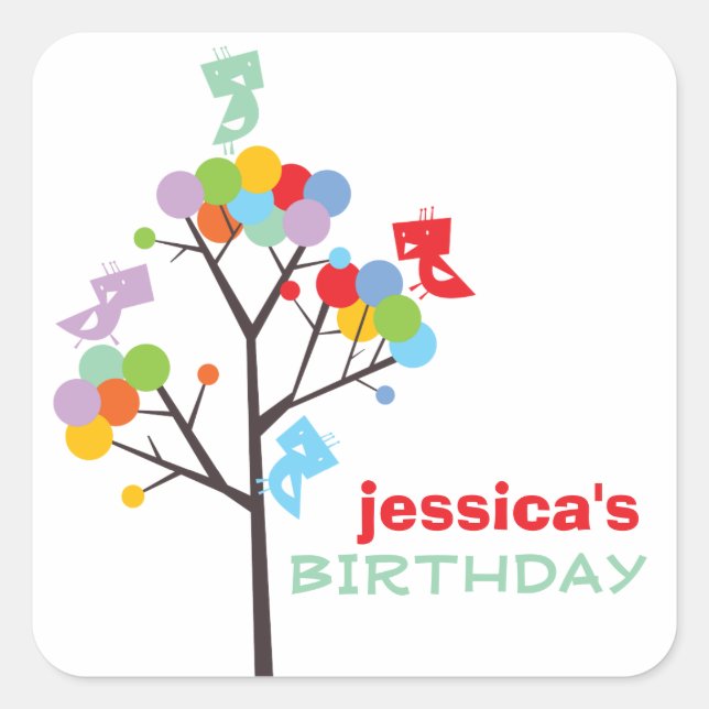 Adesivo Quadrado Pássaros Dot Colorido Pássaros Dólar Pássaros Dóla (Frente)