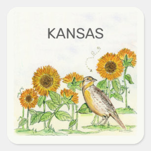 Adesivo Quadrado Pássaros e flores do Estado do Kansas