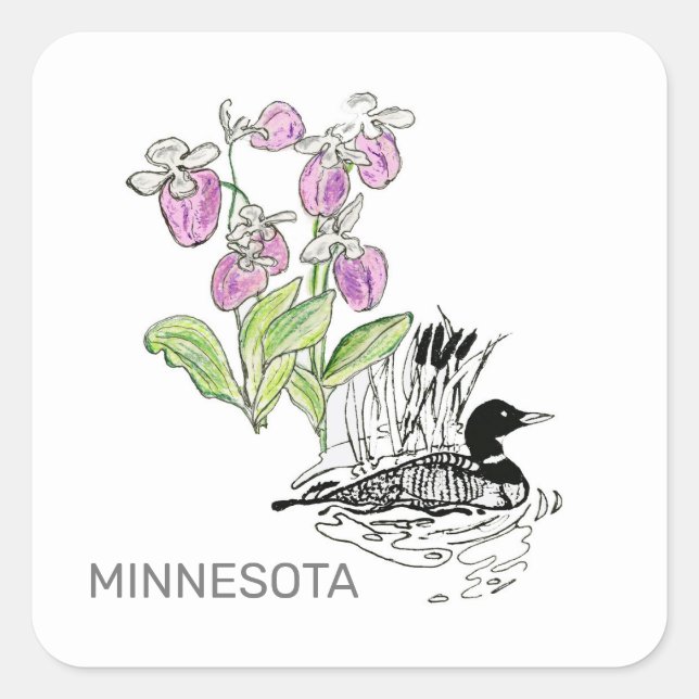 Adesivo Quadrado Pássaros e flores do Minnesota (Frente)