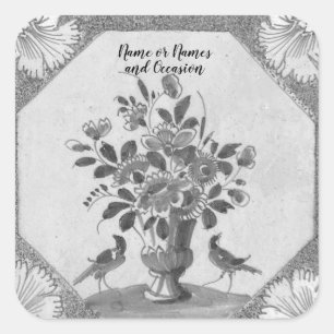 Adesivo Quadrado Pássaros florais personalizados de Delft