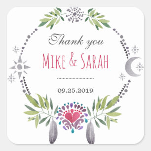 Adesivo Quadrado Pássaros Pássaros Padrões Tribais Obrigado Pau