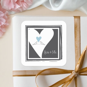 Adesivo Quadrado Pássaros Simples Com Amor, Favor De Casamento De 
